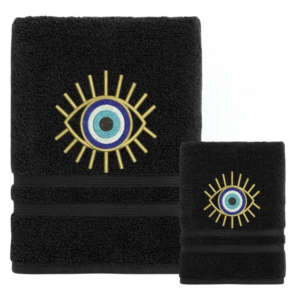 Set Evil Eye Embroidered 1 Hand 1 Bath Pick a set New Made to order Black